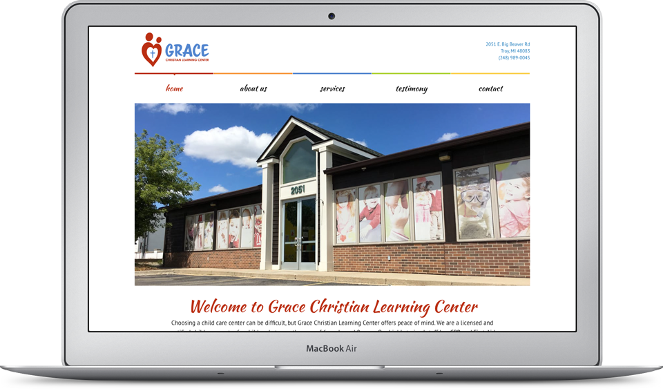 Grace Christian Learning Center Website on Apple MacBook Air