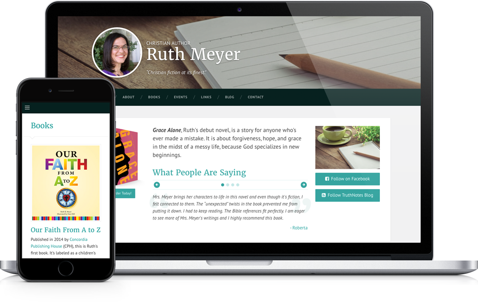Ruth Meyer Books Website on Apple MacBook Pro and iPhone